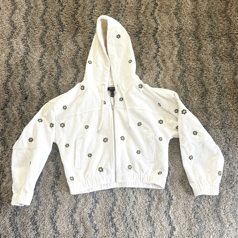 Forever 21 White and Green Hooded Jacket